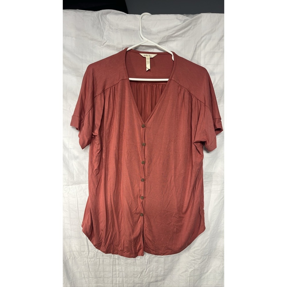 Matilda Jane Becca‎ Button Front Top Womens Large Rust Rose Short Sleeve